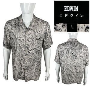 Edwin Mens Large Shirt Xerophyte S/S Beige Viscose Made In Portugal Casual EUC